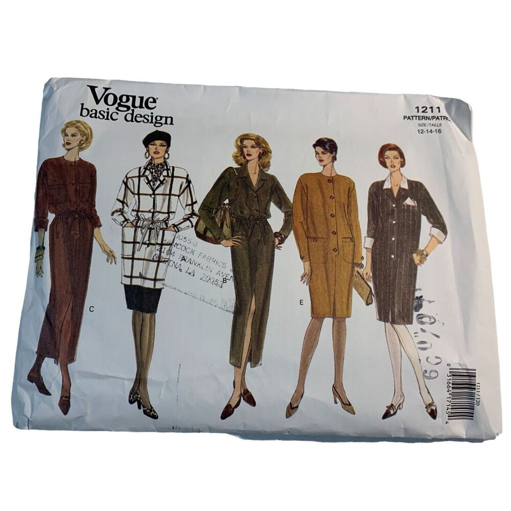 vintage Vogue sewing pattern 1211 Basic Design 5 dresses 12 14 16 1990s